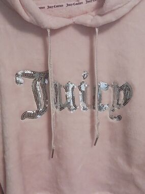 Juicy Couture Pink Cropped Fleece Hoodie Sequin Logo Sleepwear Size L